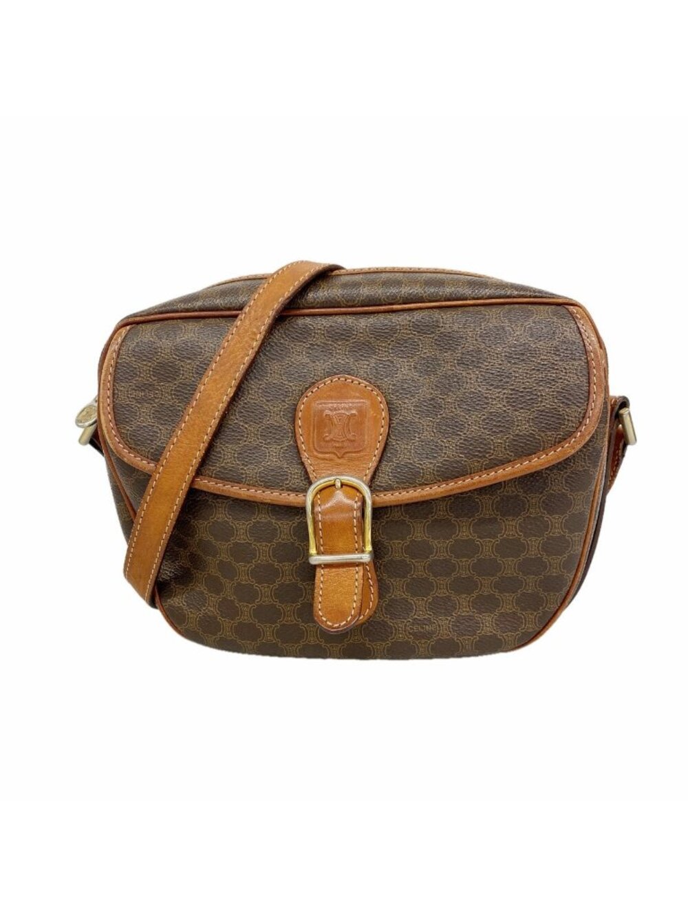 Celine Shoulder Bag Macadam Brown Gold